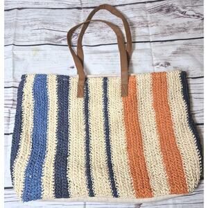 Rays For Days Shorebreak Weekender Striped Woven Cotton Blend Beach Tote Bag